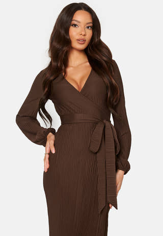 Pleated Wrap Midi Dress