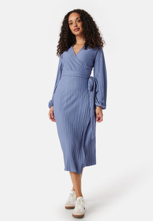 Pleated Wrap Midi Dress