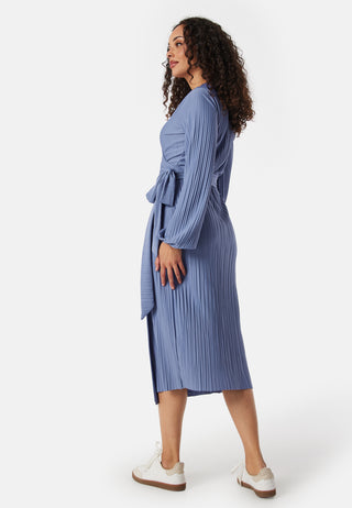 Pleated Wrap Midi Dress