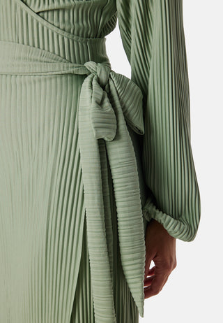 Pleated Wrap Midi Dress