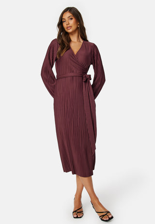 Pleated Wrap Midi Dress