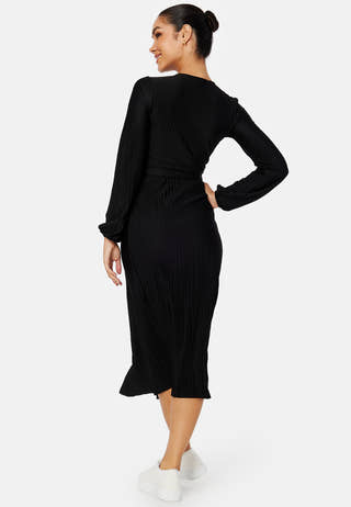 Pleated Wrap Midi Dress