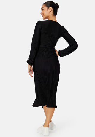 Pleated Wrap Midi Dress