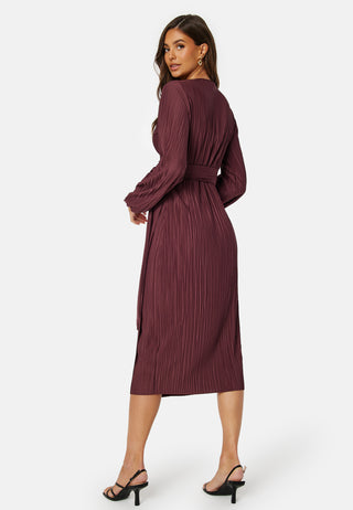 Pleated Wrap Midi Dress