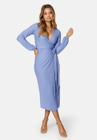 Pleated Wrap Midi Dress