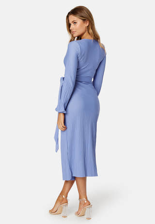 Pleated Wrap Midi Dress