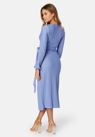 Pleated Wrap Midi Dress