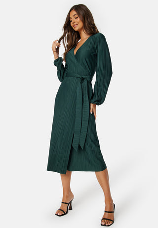Pleated Wrap Midi Dress
