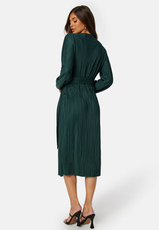 Pleated Wrap Midi Dress