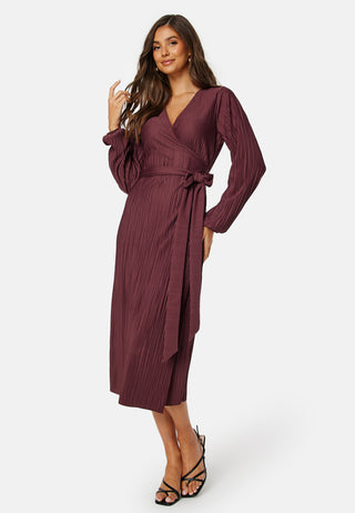 Pleated Wrap Midi Dress