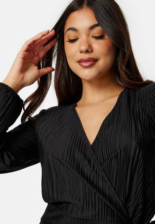 Pleated Long Sleeve Wrap Top