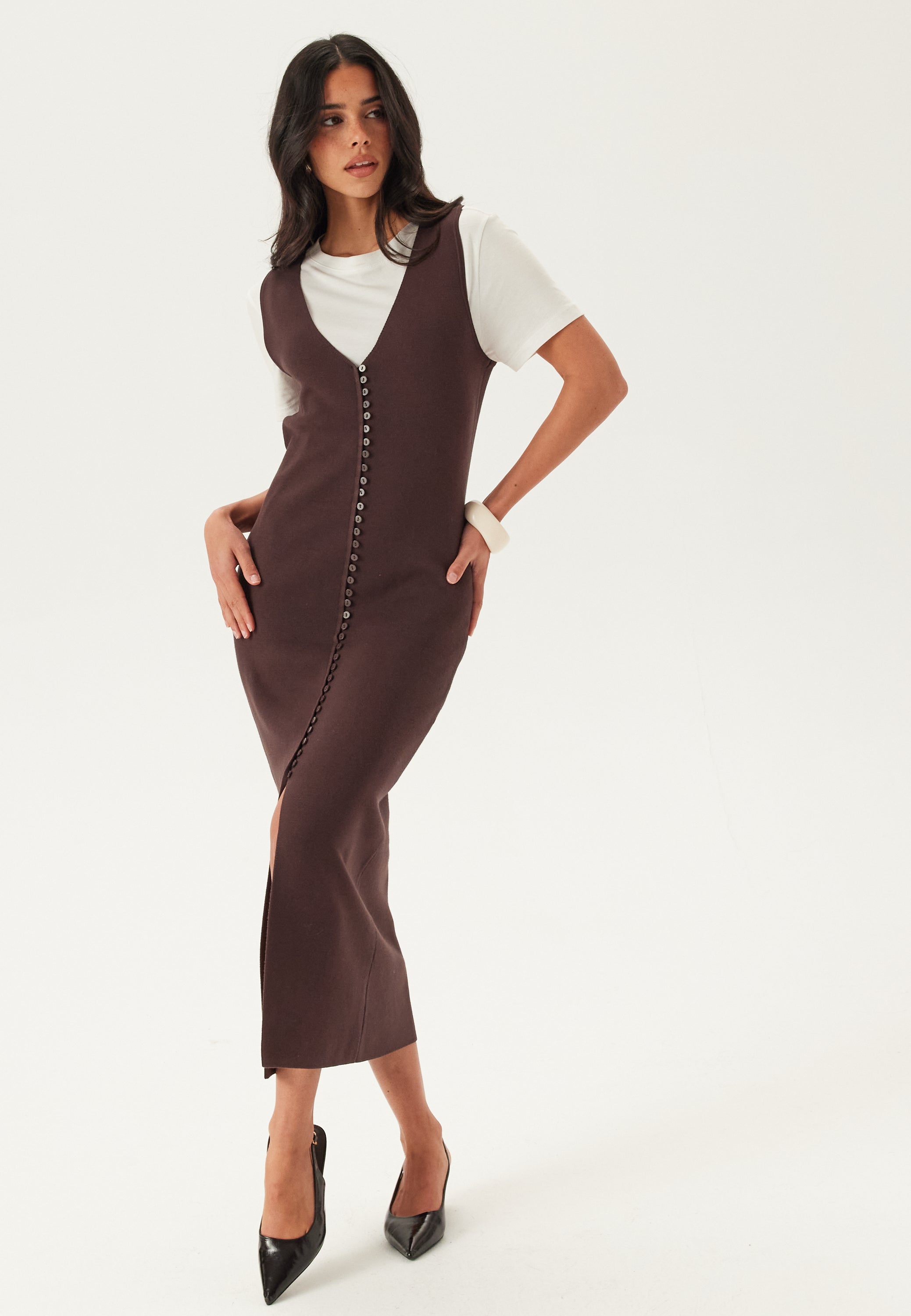 Bubbleroom Knitted Vest Dress Brown Brown Bubbleroom Knitted Vest Dress Brown Brown