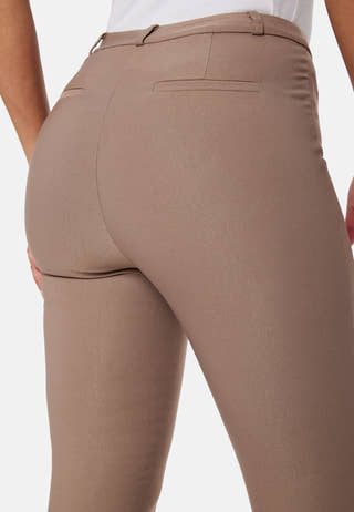 High Waist Stretchy Ankle Slit Trousers