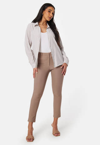 High Waist Stretchy Ankle Slit Trousers