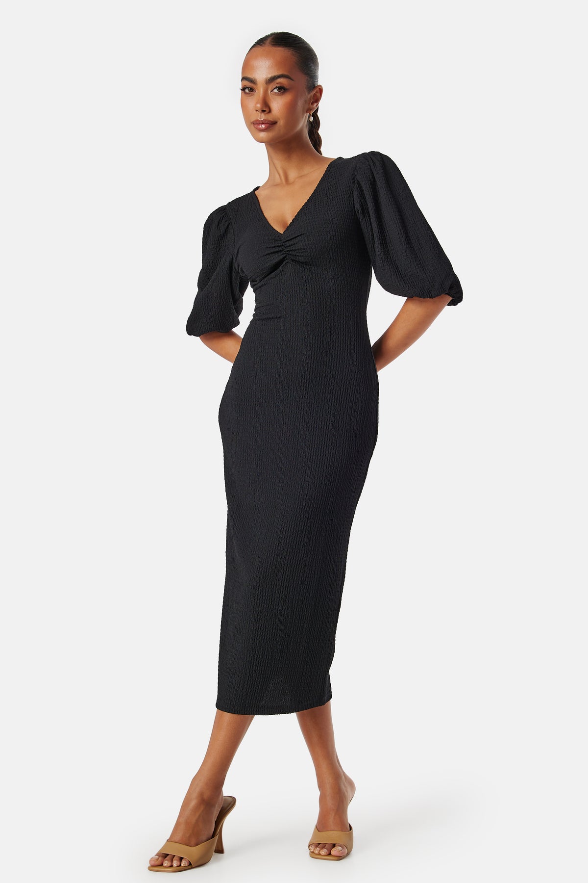 Bubbleroom – Structure Puff Sleeve Dress – campaign-outlet – Black