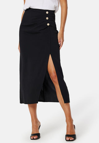 Midi Wrap Button Skirt