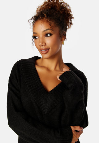 Knitted V-neck Sweater Dress