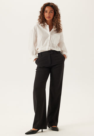 Mid Waist Straight Back Pocket Trousers