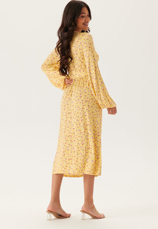 Soft Midi Button Volume Sleeve Dress