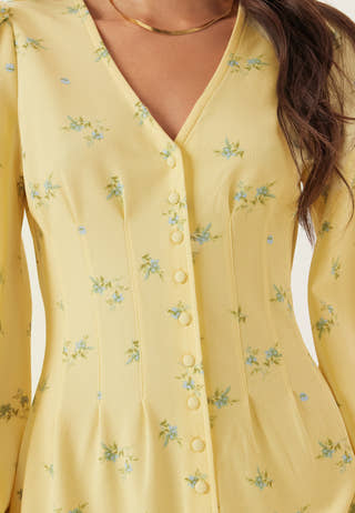 Midi Button Volume Sleeve Dress