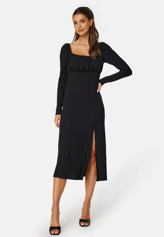 Rushed Square Neck Midi Dress