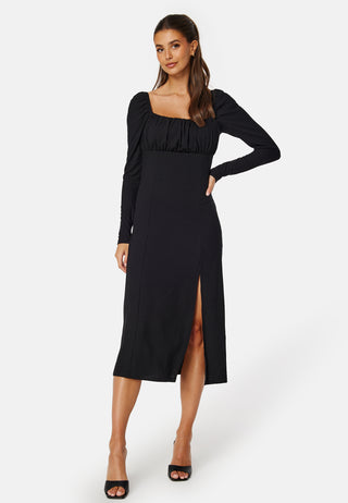 Rushed Square Neck Midi Dress