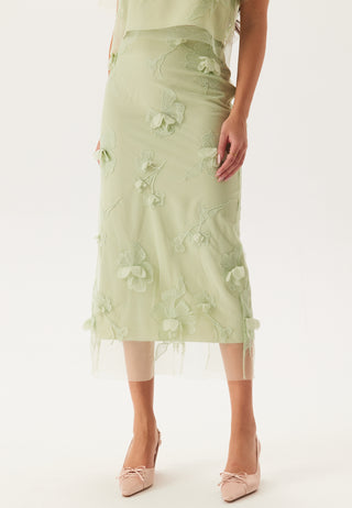 3D Floral Straight Ankle Skirt