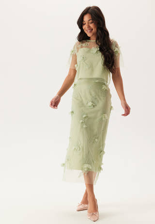 3D Floral Straight Ankle Skirt