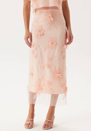 3D Floral Straight Ankle Skirt