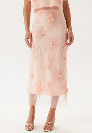 3D Floral Straight Ankle Skirt