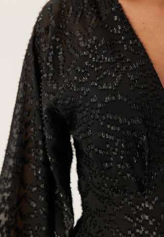 3D Lurex Raglan Sleeve Short Dress