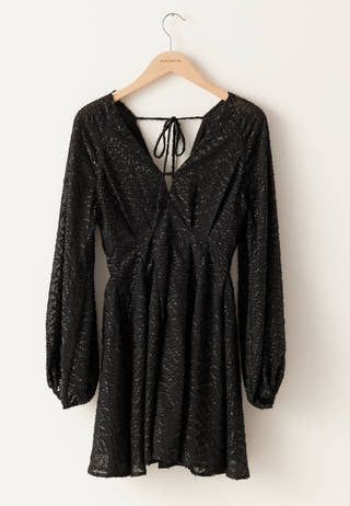 3D Lurex Raglan Sleeve Short Dress