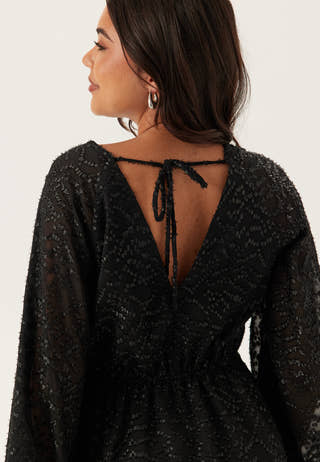 3D Lurex Raglan Sleeve Short Dress