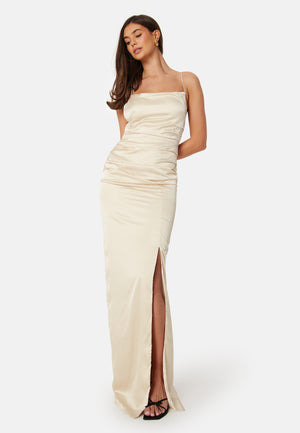 Ruched Satin Strap Gown