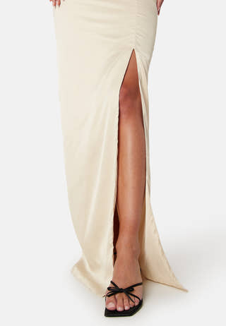 Ruched Satin Strap Gown