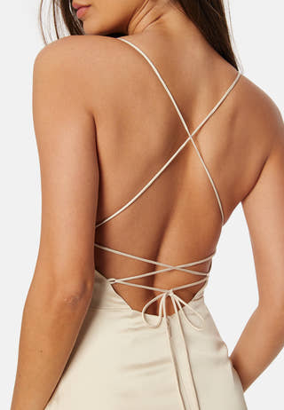 Ruched Satin Strap Gown