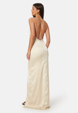 Ruched Satin Strap Gown