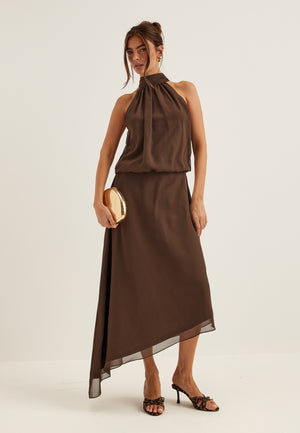 Asymmetric Chiffon Halterneck Dress