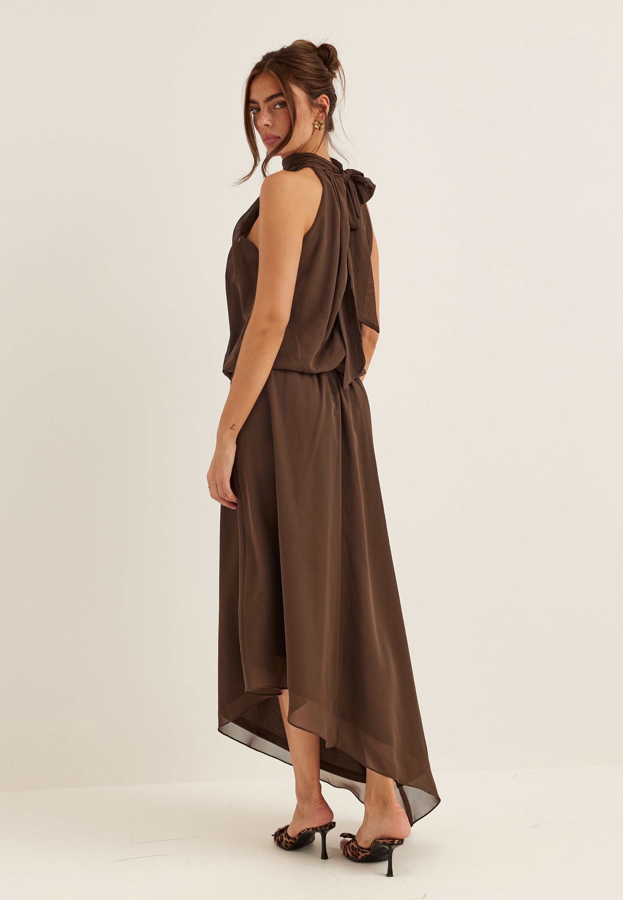 Bubbleroom occasion – Asymmetric Chiffon Halterneck Dress – coming soon –  Brown