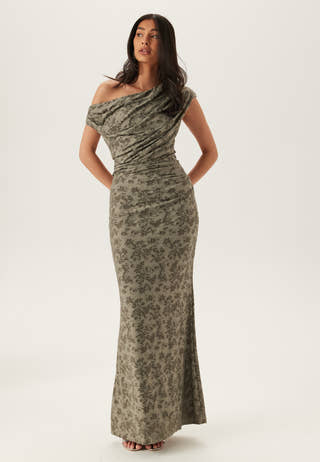 Asymmetric Draped Burnout Maxi Dress