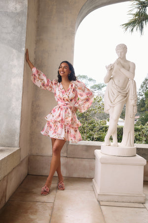 Balloon Sleeve Short Flounce Dress