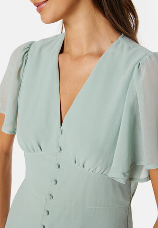 Butterfly Sleeve Button Gown