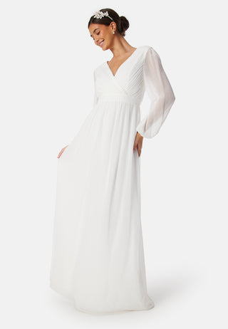 Pleated V-Neck Wedding Gown