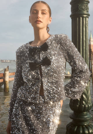 Bow Sequin Velvet Jacket