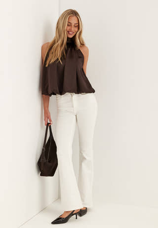 Bubble-Hem Halterneck Satin top