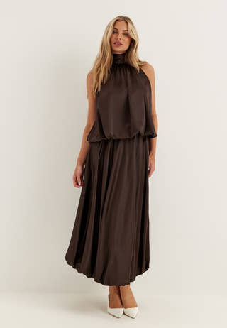 Bubble-Hem Halterneck Satin top