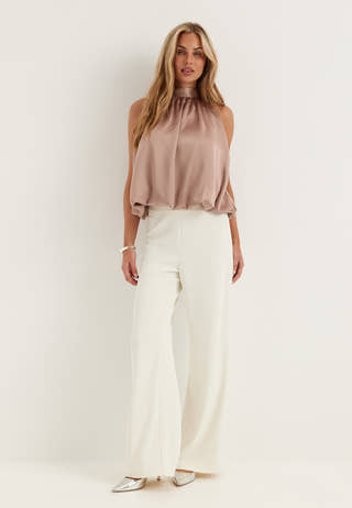Bubble-Hem Halterneck Satin top