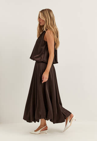 Bubble-Hem Satin Ankle Skirt