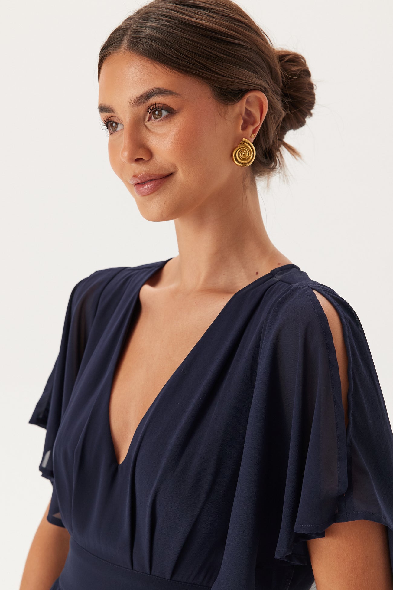 Butterfly Sleeve Chiffon Gown Navy