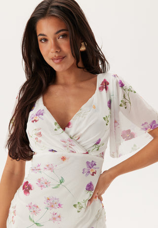 Butterfly Sleeve Mesh Ankle Dress